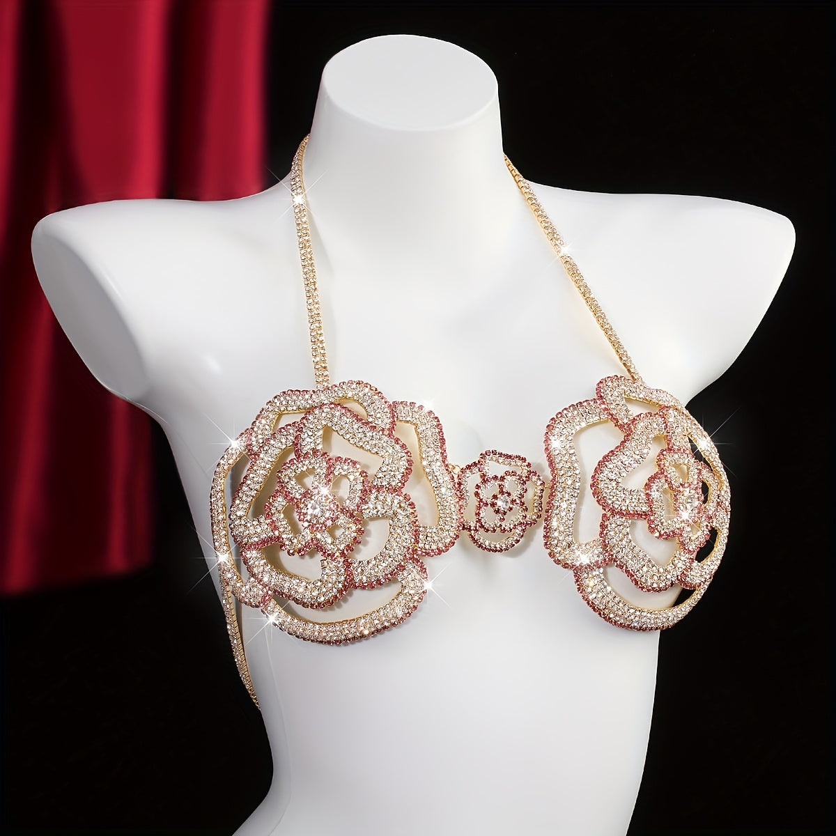 Luxurious Vintage Rose Rhinestone Choker Necklace for Women - Sparkling Alloy Statement Piece, Perfect for Valentine’s Day Gift, Parties, and Nightclubs, Charm Necklace